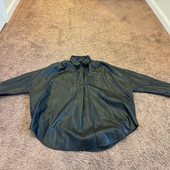 French Connection Black Faux Leather Shirt Jacket Shacket Oversized M NEW $118 - Picture 2 of 9
